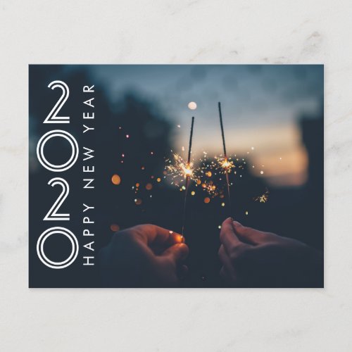 Modern Happy New Year 2020 Firework Sparklers Holiday Postcard
