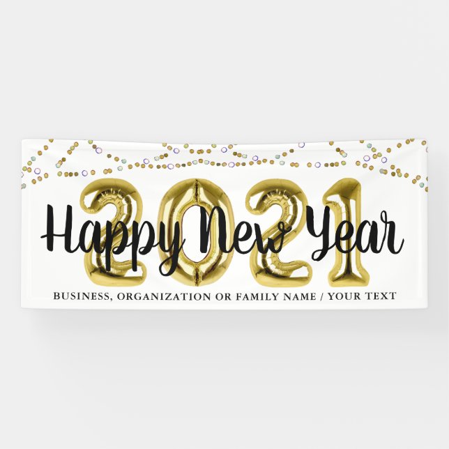 Modern HAPPY NEW YEAR 2021 Balloon Numbers Banner (Horizontal)