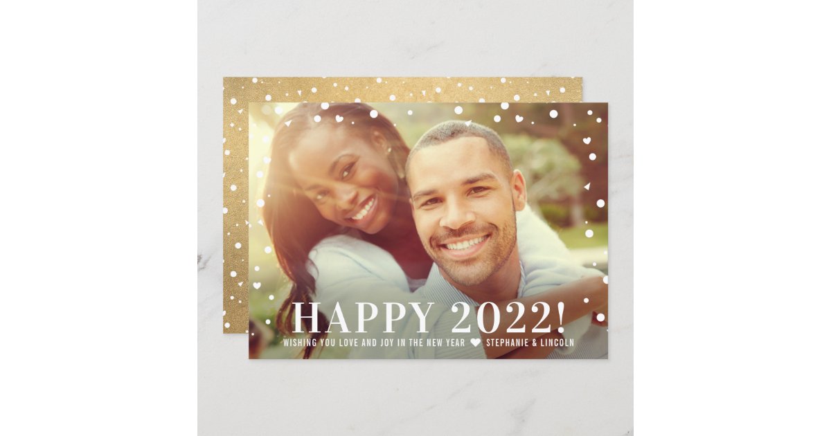 Modern Happy New Year 2022 Gold Confetti Photo Holiday Card | Zazzle.com