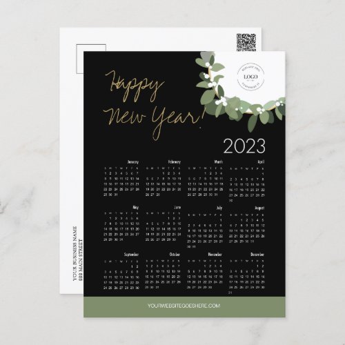 Modern Happy New Year 2023 Calendar Custom Logo Holiday Postcard