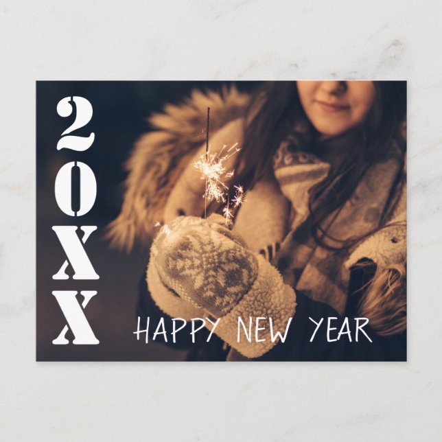 Modern Happy New Year 2023 Sparkles Photo Postcard (Front)