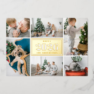 Modern Happy New Year 2025 Photo Collage Foil Holiday Card