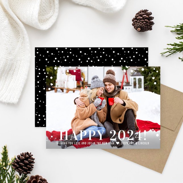 Modern Happy New Year 2026 Black Confetti Photo Holiday Card (Creator Uploaded)
