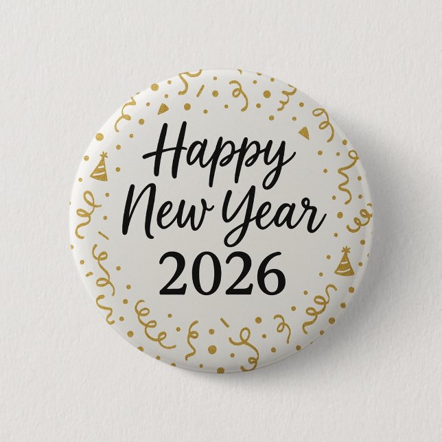 Modern Happy New year 2026 Gold Confetti  Button (Front)