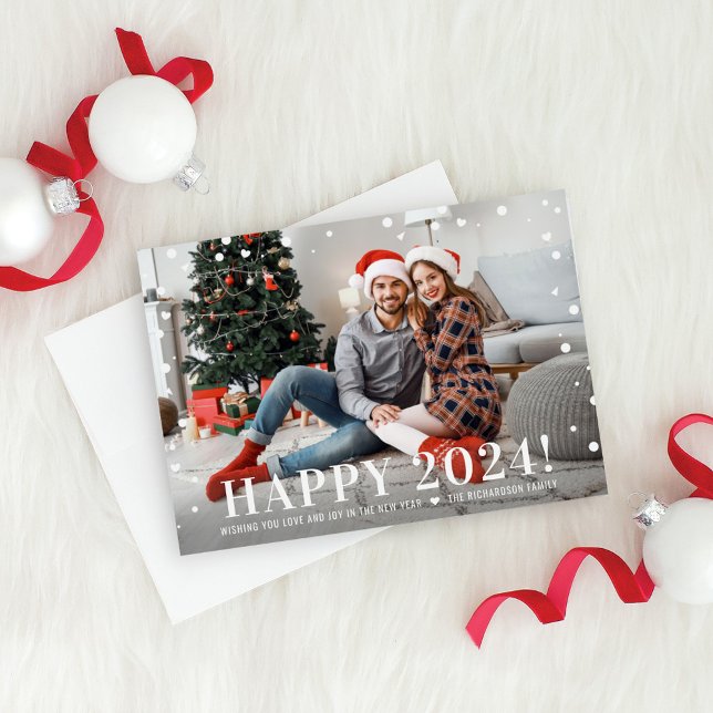 Modern Happy New Year 2026 Midnight Confetti Photo Holiday Card (Creator Uploaded)