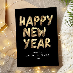 Modern Happy New Year Black and Gold Non-Photo Holiday Card