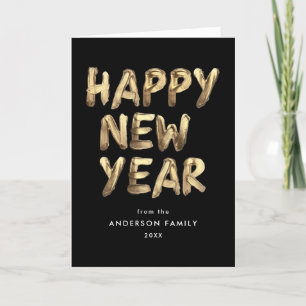 Modern Happy New Year Black and Gold Non-Photo Holiday Card