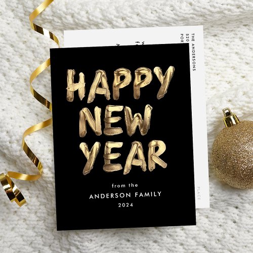 Modern Happy New Year Black and Gold Non_Photo Holiday Postcard