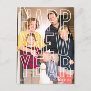 Modern Happy New Year Chic Typography Family Photo Holiday Postcard