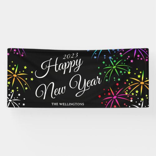 Modern Happy new year colorful fireworks party Banner