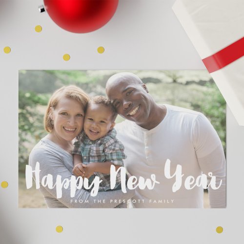 Modern Happy New Year family photo card
