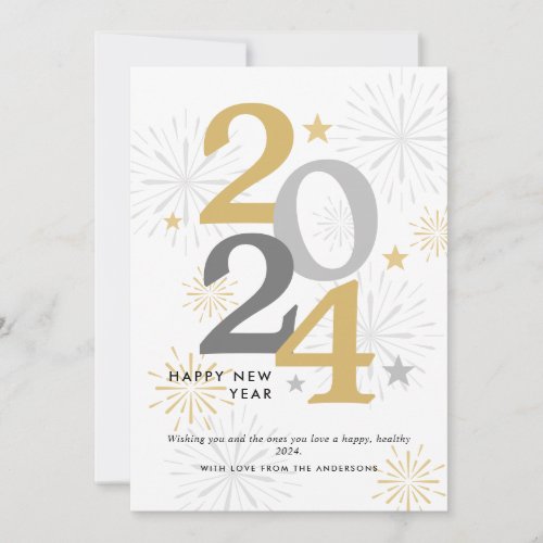 Modern Happy New Year Fireworks  Photo Holiday Card