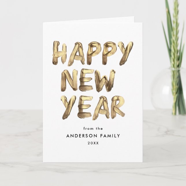Modern Happy New Year Gold Lettered Non-Photo Holiday Card (Front)