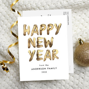 Modern Happy New Year Gold Lettered Non-Photo Holiday Postcard