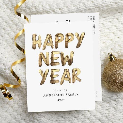 Modern Happy New Year Gold Lettered Non_Photo Holiday Postcard