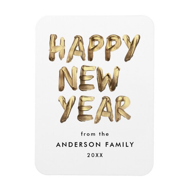 Modern Happy New Year Gold Lettered Non-Photo Magnet (Vertical)