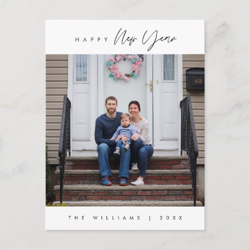 Modern Happy New Year Greeting Family Photo Postcard