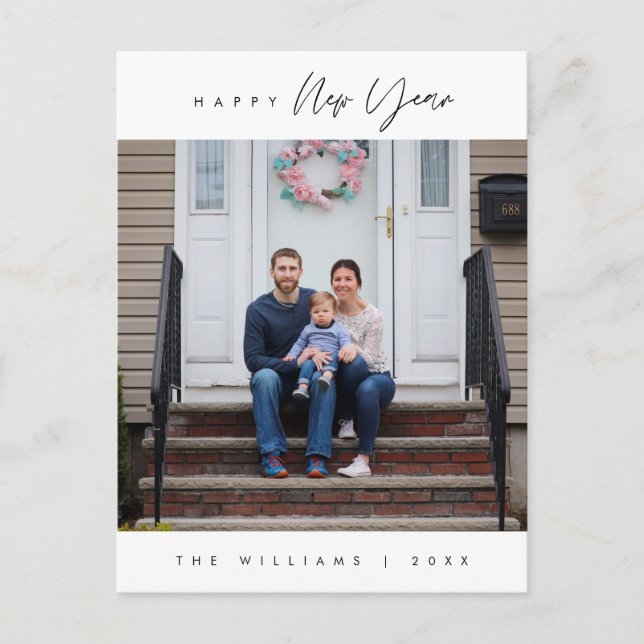 Modern Happy New Year Greeting Family Photo Postcard (Front)