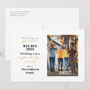 Modern Happy New Year Handwritten Family Photo Holiday Card