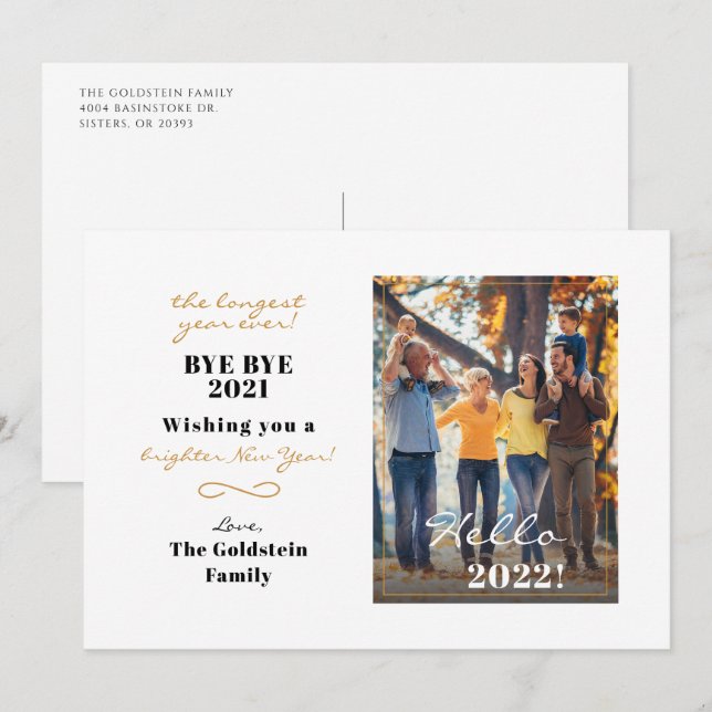 Modern Happy New Year Handwritten Family Photo Holiday Card (Front/Back)