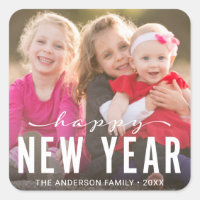 Modern Happy New Year Holiday Photo Square Sticker