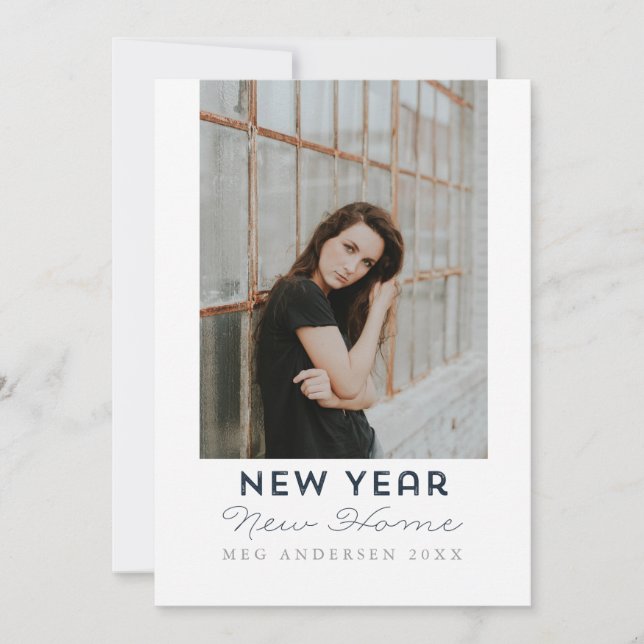 Modern Happy New Year New Home Moving Photo Holiday Card (Front)