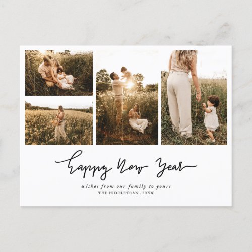 Modern Happy New Year Script  Multi Photo Holiday Postcard