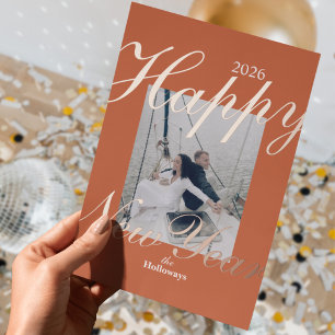 Modern Happy New Year Simple One Photo Foil Holiday Card