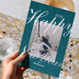 Modern Happy New Year Simple One Photo Foil Holiday Card