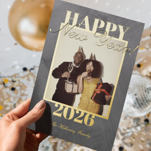 Modern Happy New Year Simple One Photo Foil Holiday Card