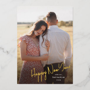 Modern Happy New Year Simple Script Photo Foil Holiday Card