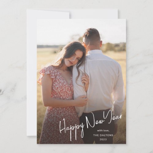 Modern Happy New Year Simple Script Photo Holiday Card