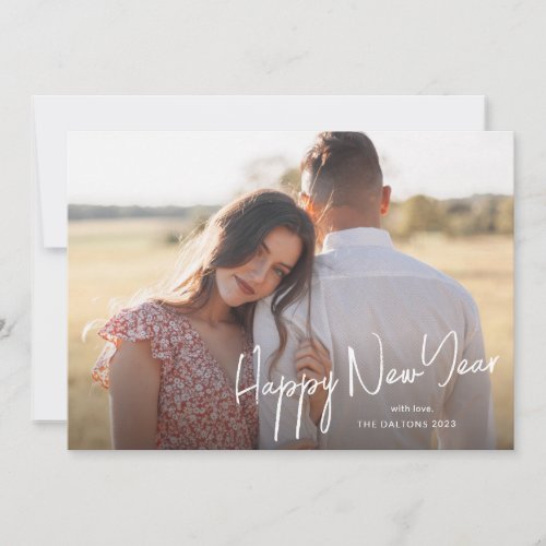 Modern Happy New Year Simple Script Photo Holiday Card