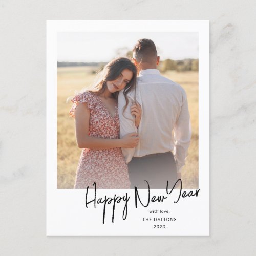 Modern Happy New Year Simple Script Photo Holiday Postcard