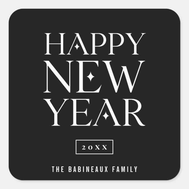 Modern Happy New Year Square Sticker (Front)