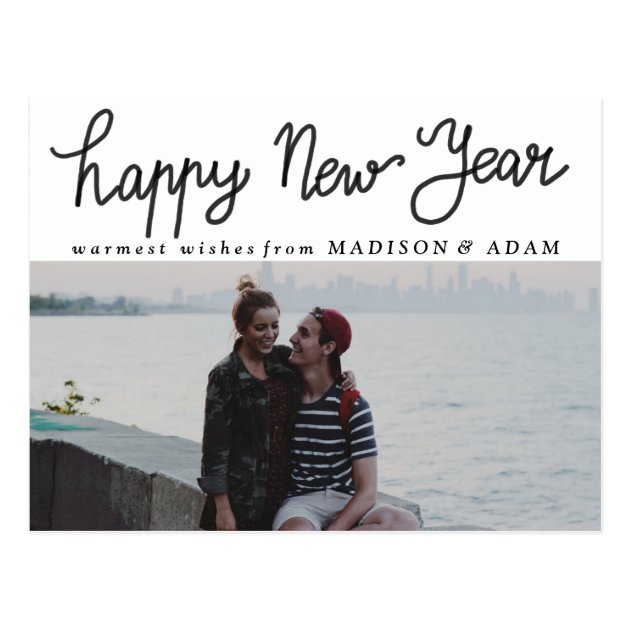 Modern Happy New Year Typography Photo Postcard