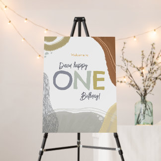 Modern Happy One Birthday Boy Party Welcome Sign