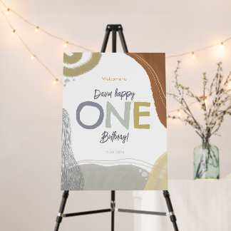 Modern Happy One Birthday Boy Party Welcome Sign