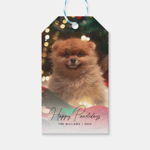 Modern Happy Pawlidays Dog Pet Photo Gift Tags