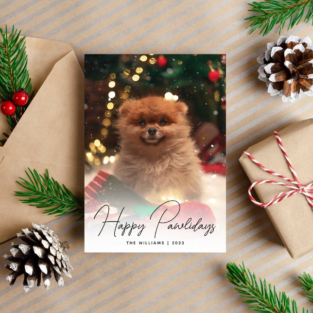 Modern Happy Pawlidays Dog Pet Photo Holiday Postcard (Creator Uploaded)