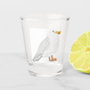 Modern happy seagull with French fries Shot Glass