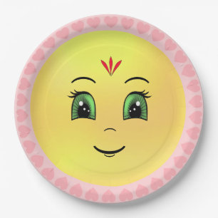 Modern Happy Sun Face & Hearts Paper Plates