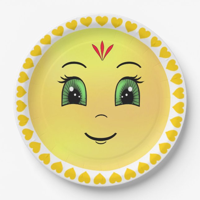Modern Happy Sun Face Paper Plates (Front)