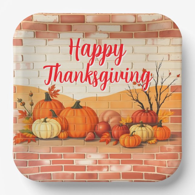 Modern Happy Thanksgiving Beautiful Fall Paper Plates (Front)