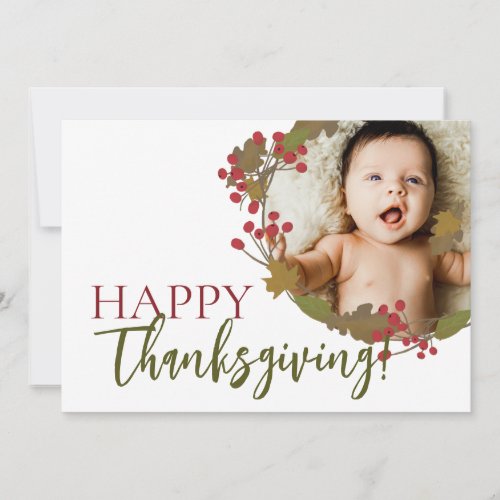 Modern Happy Thanksgiving custom photo fall leaves Card