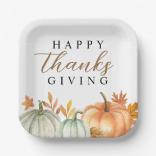 Modern Happy Thanksgiving Fall Foliage Paper Plates