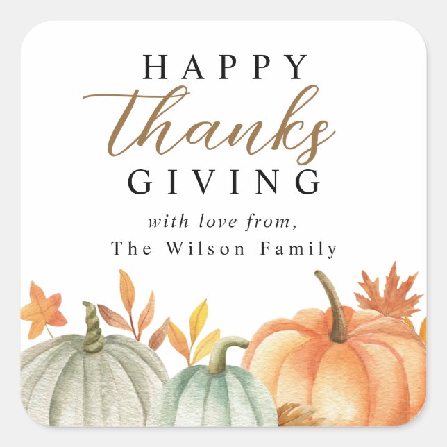 Modern Happy Thanksgiving Fall Foliage Square Sticker (Front)
