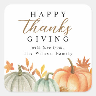 Modern Happy Thanksgiving Fall Foliage Square Sticker