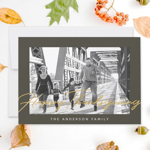 Modern Happy Thanksgiving Family Photo Holiday Card