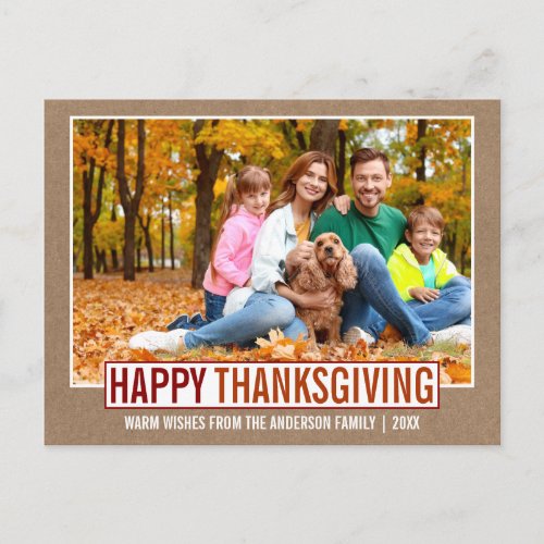 Modern Happy Thanksgiving Family Photo Kraft Postcard